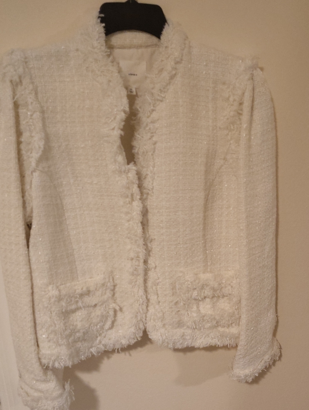 Cream Tweed Fringe Blazer Jacket